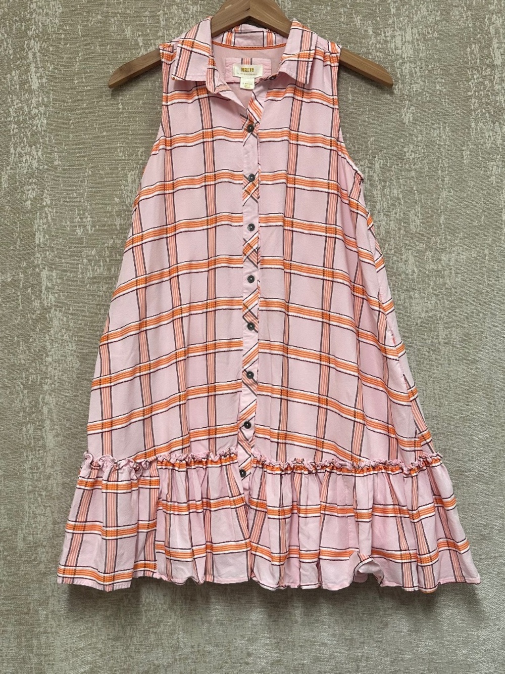Maeve by Anthropologie Flounced Pink Plaid Sleeveless Preppy Mini Dress EUC XS